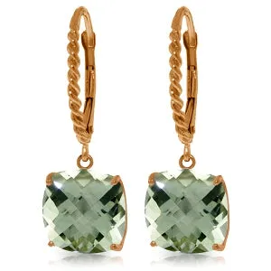 14K Solid Rose Gold Leverback Earrings Natural Green Amethyst Gemstone