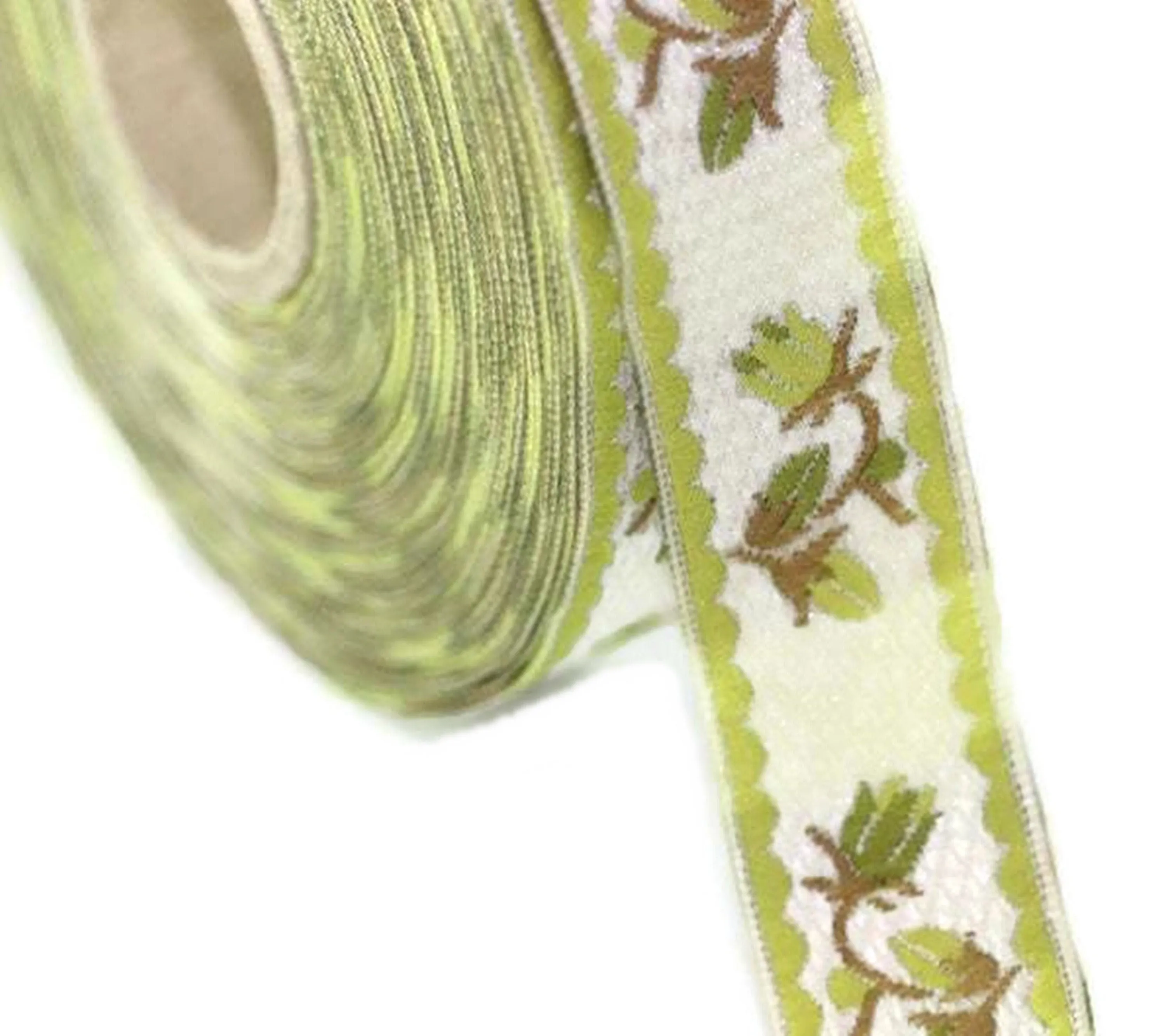 20 mm Green&white floral Jacquard ribbons (0.78 inches), jacquard trim, Decorative Craft Ribbon, Sewing trim, trim, embroidered ribbon