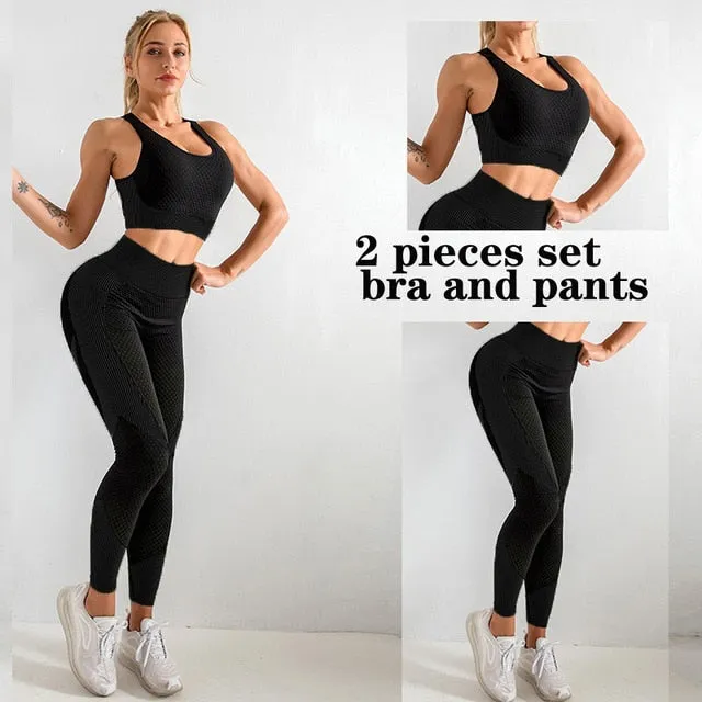 3 Piece Women Sport Wear Leggings High Support Bra Crop Top Workout Gym Yoga Suits