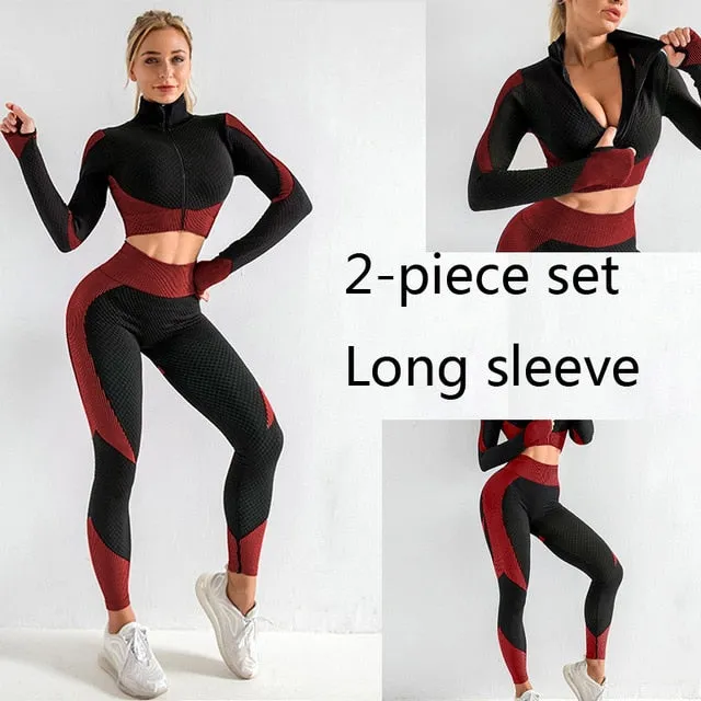 3 Piece Women Sport Wear Leggings High Support Bra Crop Top Workout Gym Yoga Suits
