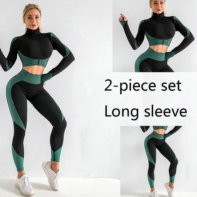 3 Piece Women Sport Wear Leggings High Support Bra Crop Top Workout Gym Yoga Suits