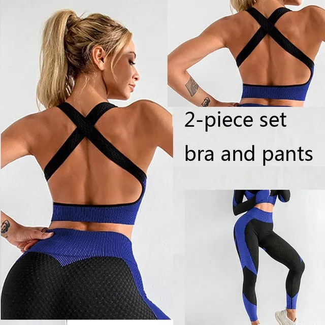 3 Piece Women Sport Wear Leggings High Support Bra Crop Top Workout Gym Yoga Suits