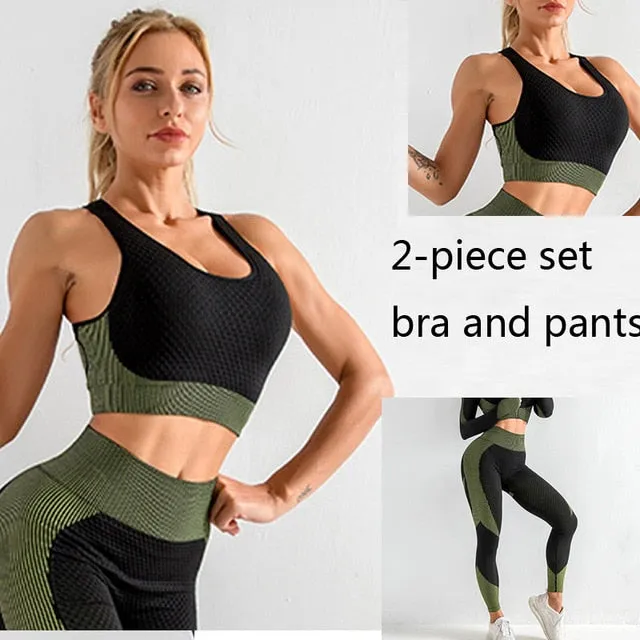 3 Piece Women Sport Wear Leggings High Support Bra Crop Top Workout Gym Yoga Suits