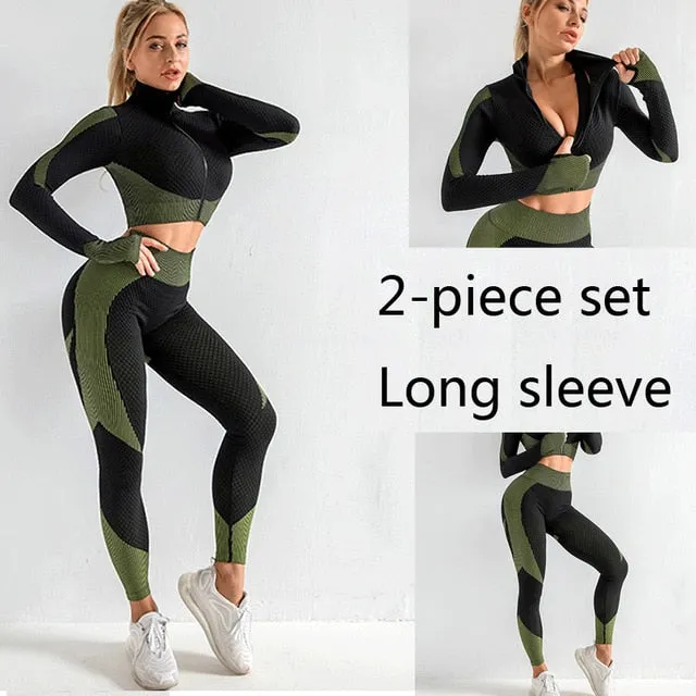 3 Piece Women Sport Wear Leggings High Support Bra Crop Top Workout Gym Yoga Suits