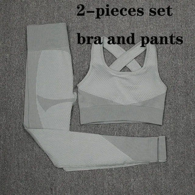 3 Piece Women Sport Wear Leggings High Support Bra Crop Top Workout Gym Yoga Suits