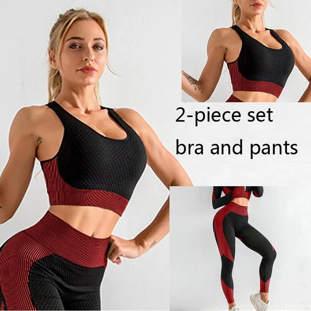 3 Piece Women Sport Wear Leggings High Support Bra Crop Top Workout Gym Yoga Suits