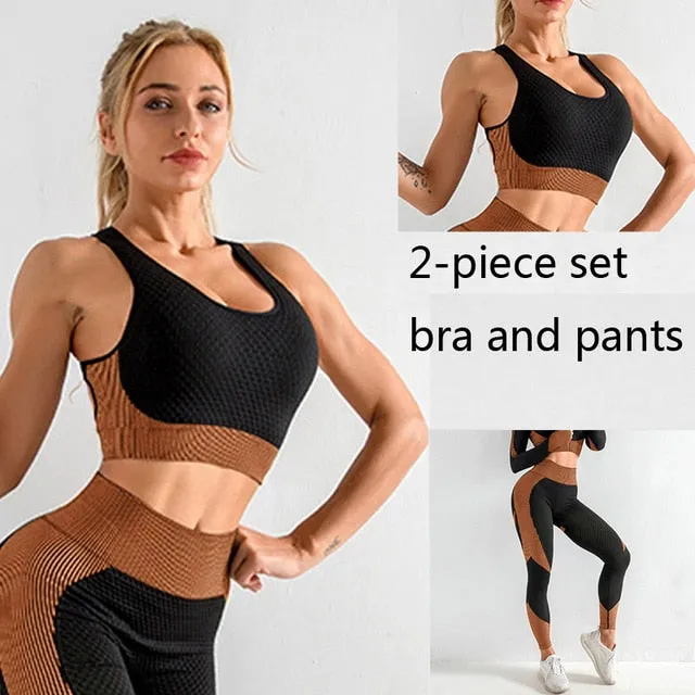 3 Piece Women Sport Wear Leggings High Support Bra Crop Top Workout Gym Yoga Suits