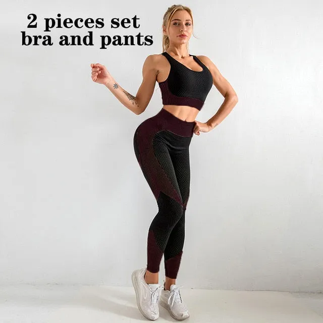 3 Piece Women Sport Wear Leggings High Support Bra Crop Top Workout Gym Yoga Suits