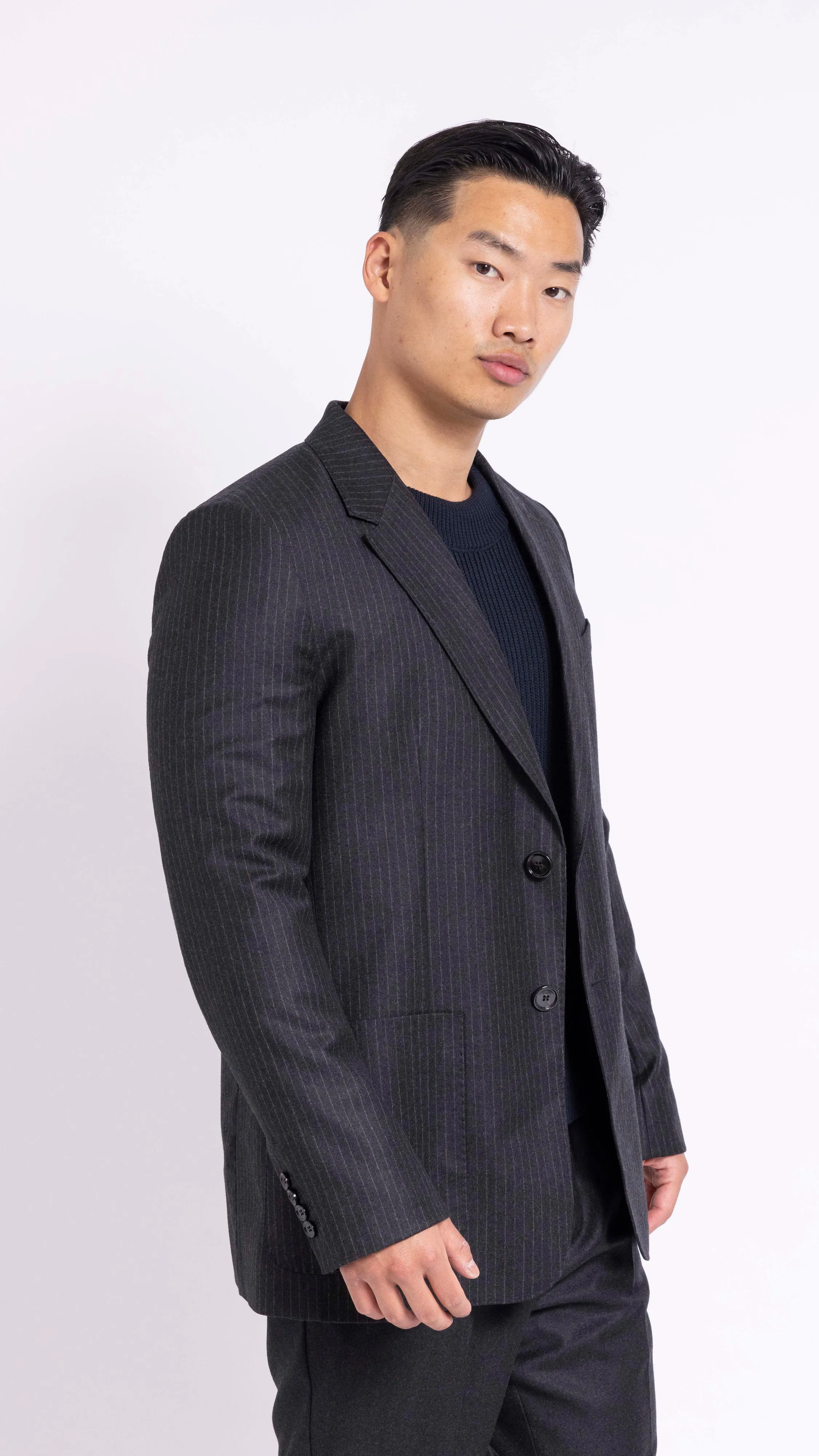 AMI PARIS GRAY PIN-STRIPE 2 BUTTON BLAZER