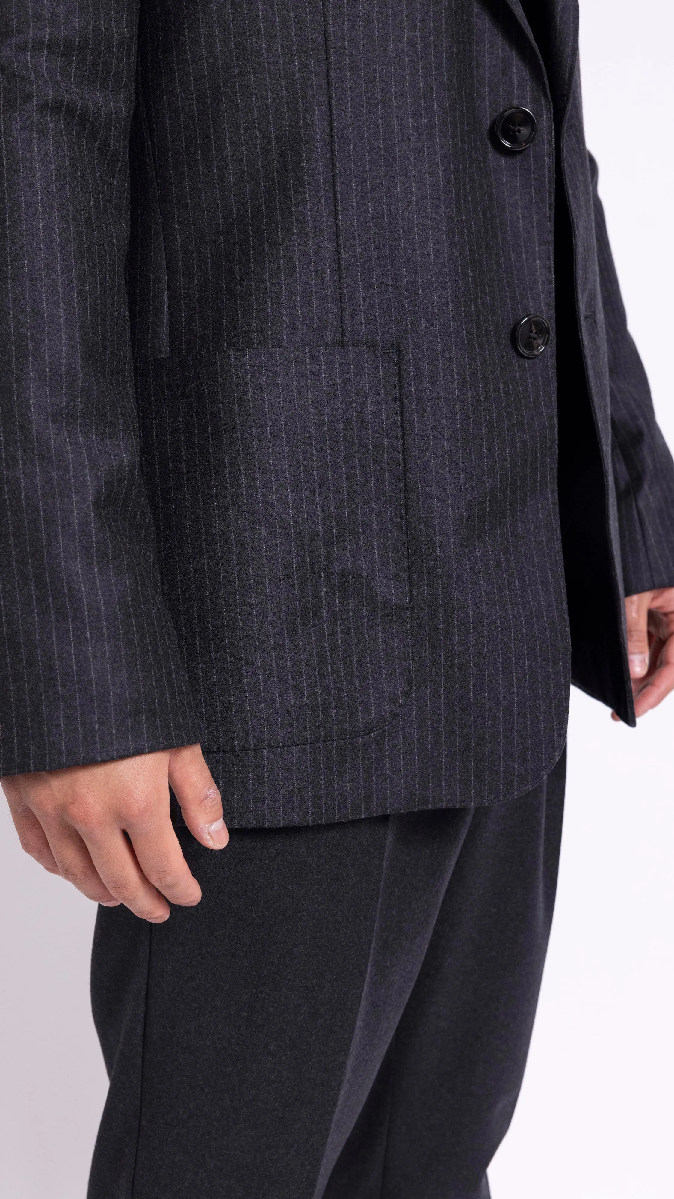 AMI PARIS GRAY PIN-STRIPE 2 BUTTON BLAZER