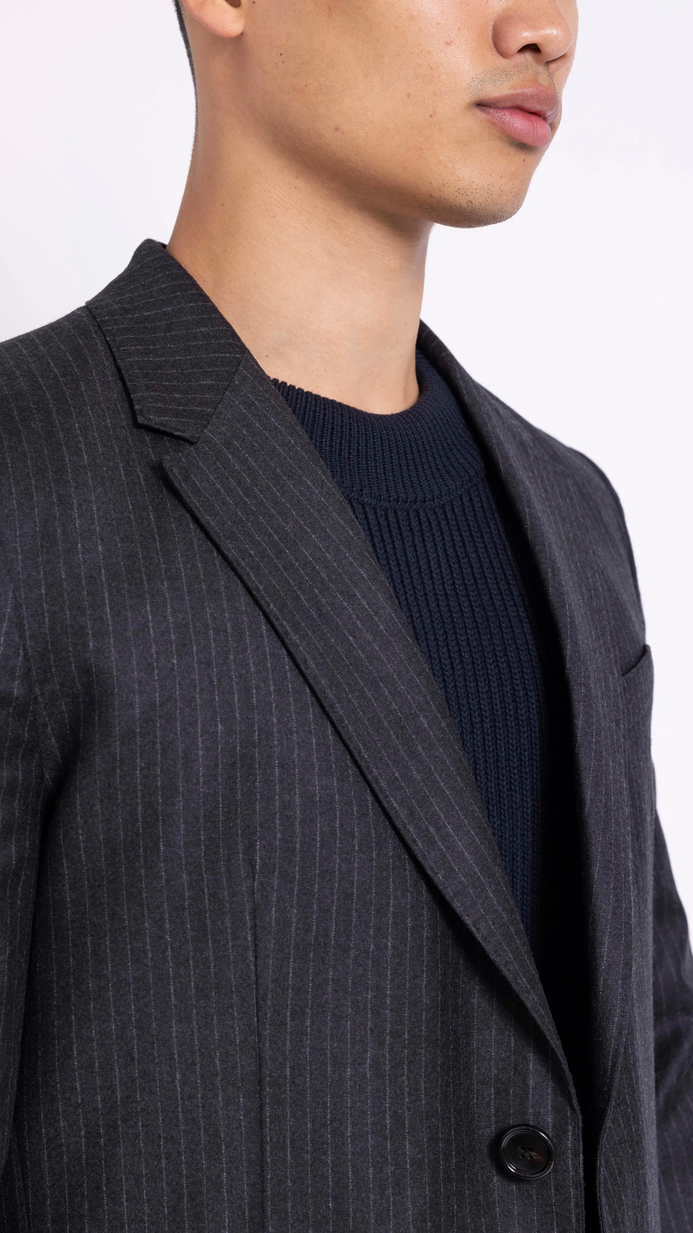 AMI PARIS GRAY PIN-STRIPE 2 BUTTON BLAZER