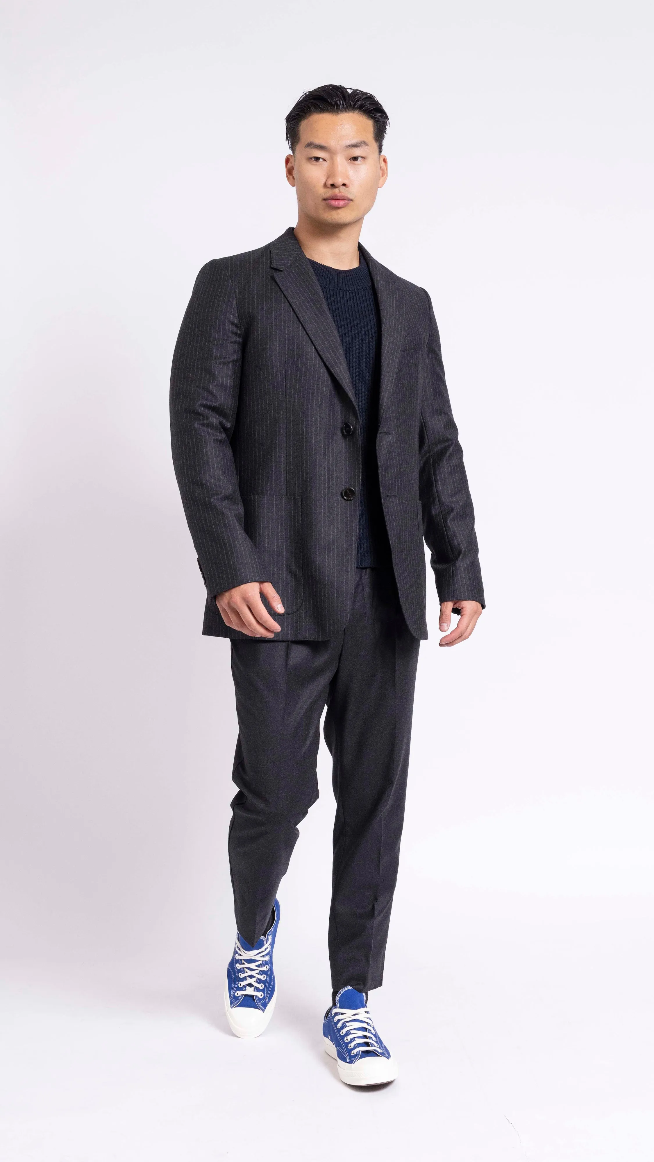 AMI PARIS GRAY PIN-STRIPE 2 BUTTON BLAZER