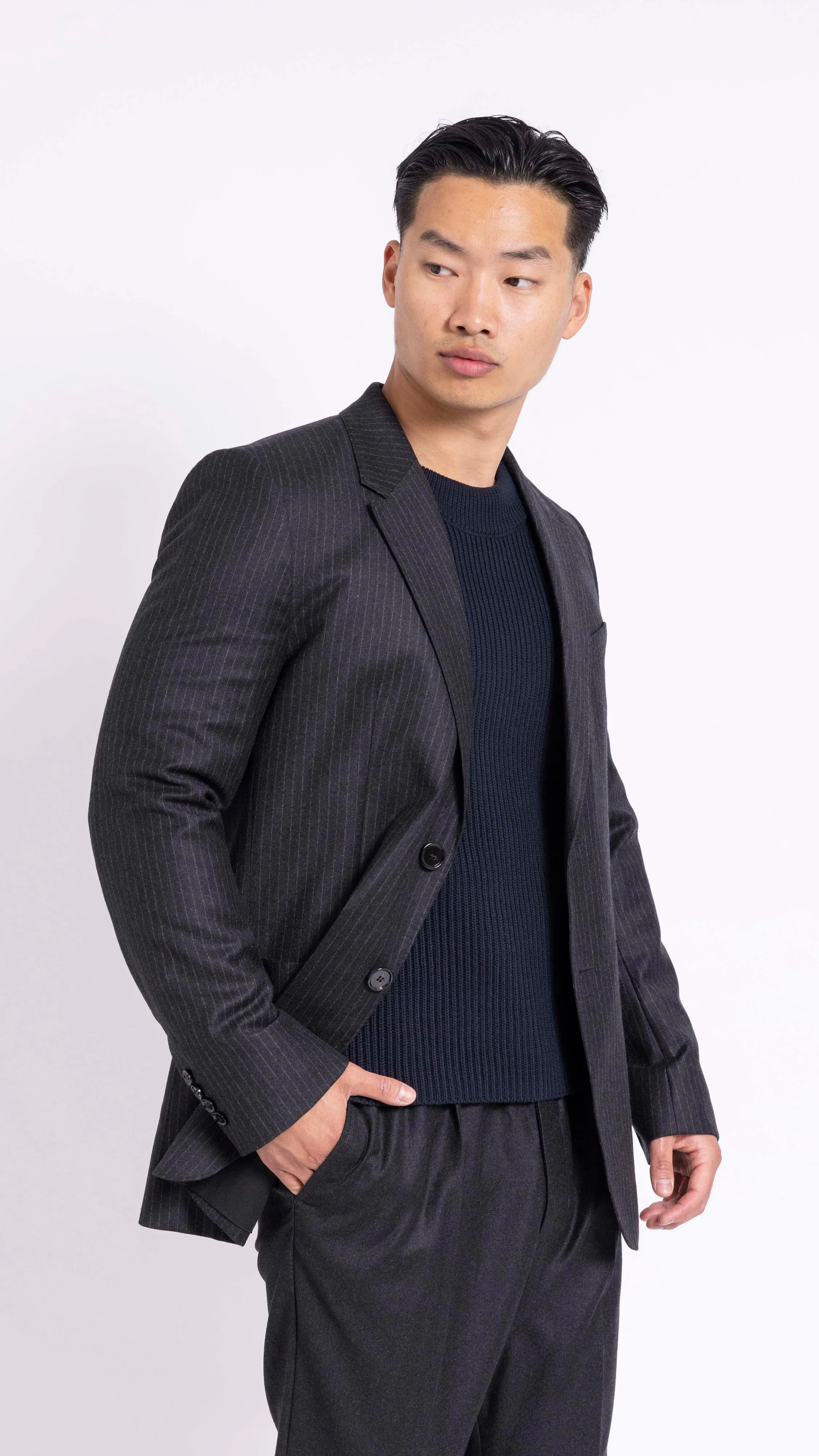 AMI PARIS GRAY PIN-STRIPE 2 BUTTON BLAZER