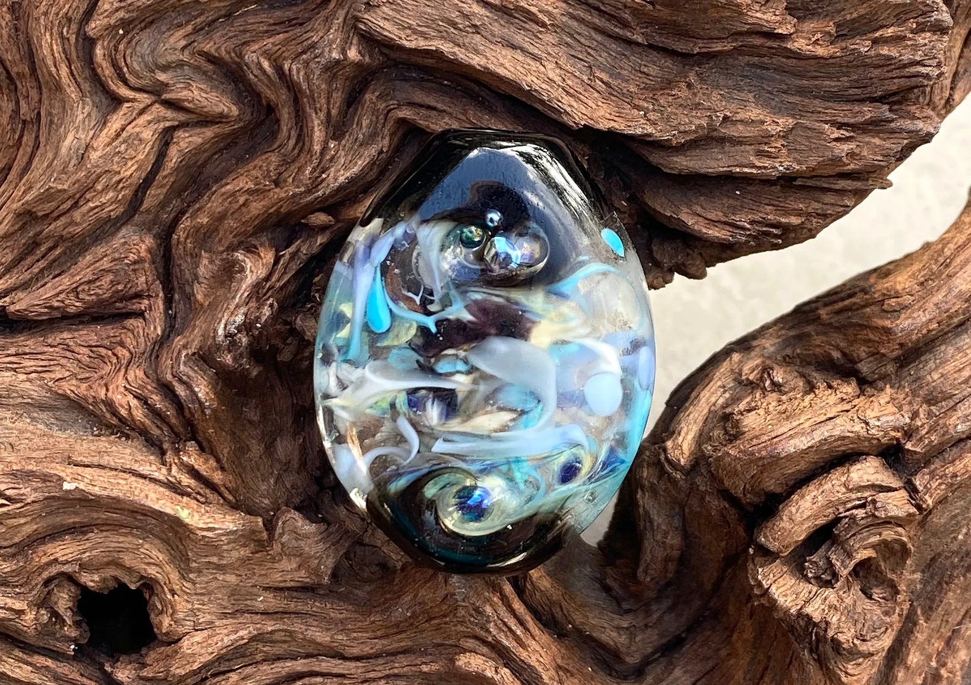 Aqua Blue Abstract Lampwork Focal Bead SRA