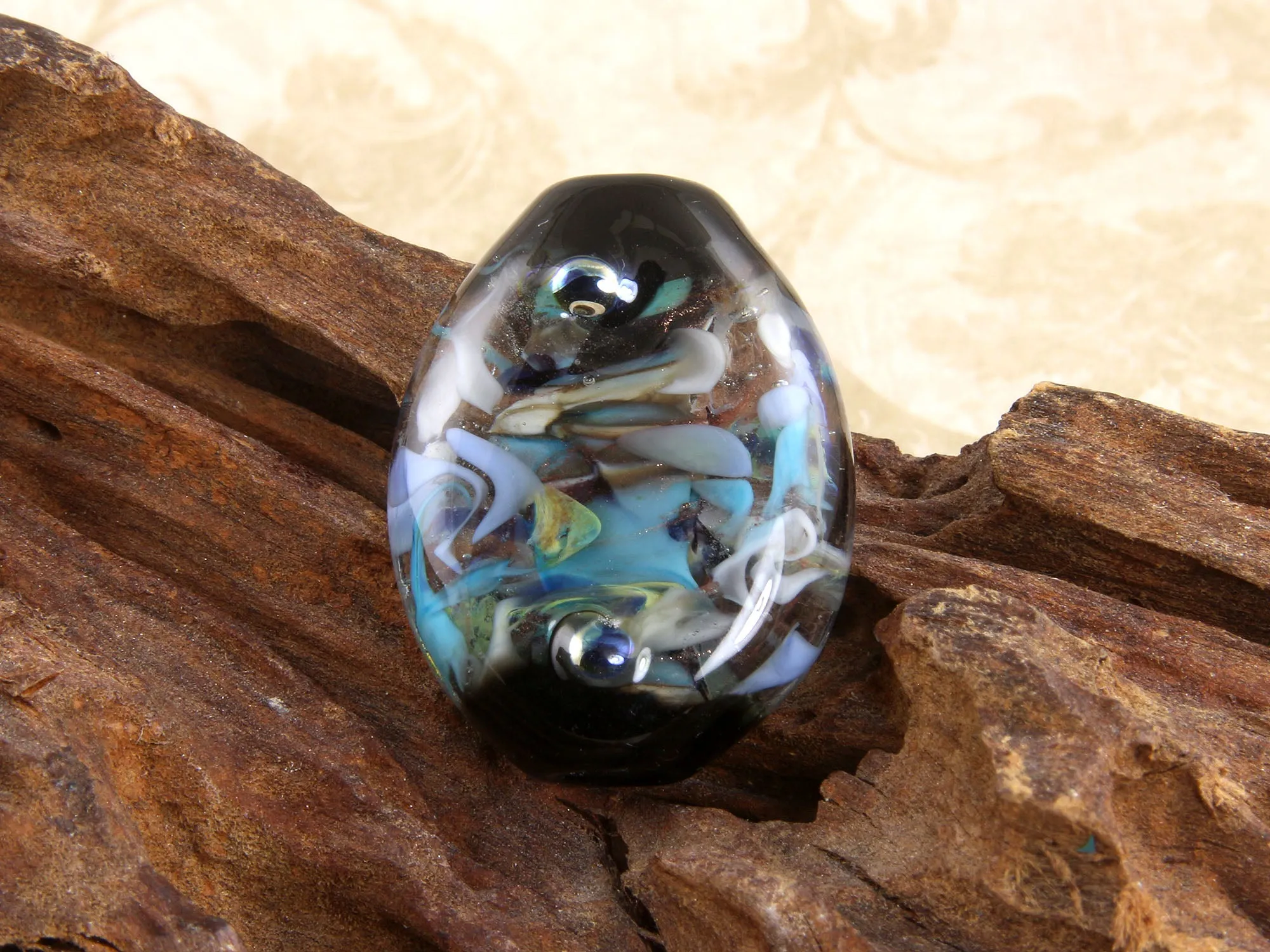 Aqua Blue Abstract Lampwork Focal Bead SRA