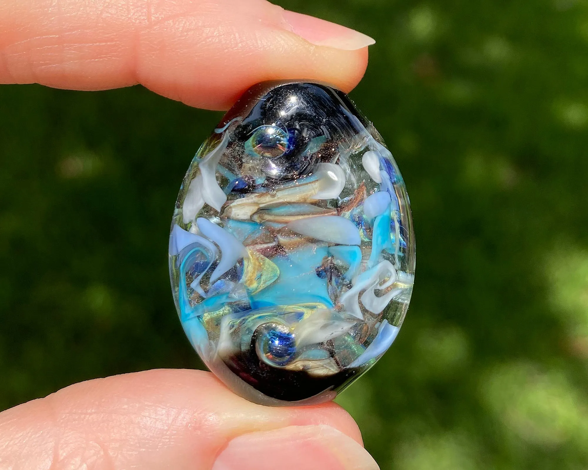 Aqua Blue Abstract Lampwork Focal Bead SRA