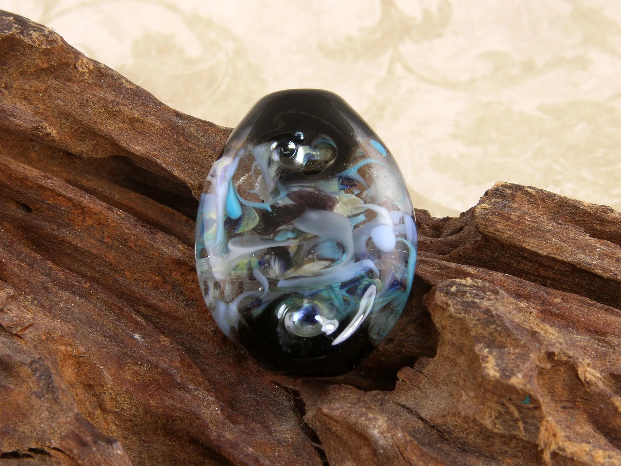 Aqua Blue Abstract Lampwork Focal Bead SRA