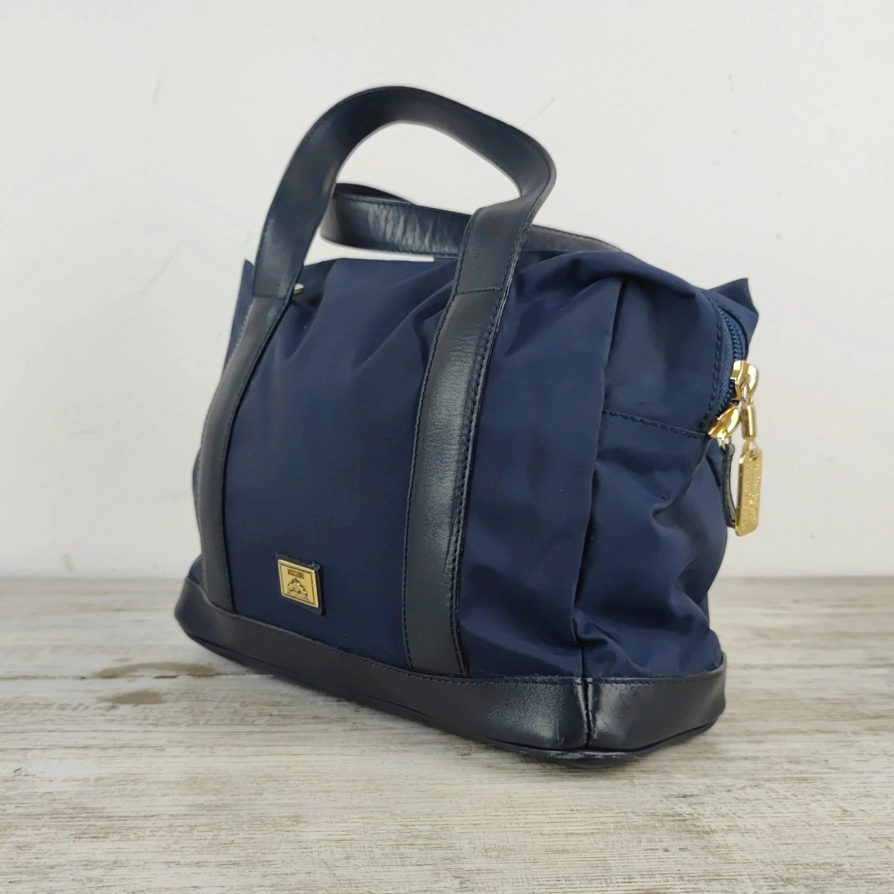 Borsa bauletto vintage Moschino nylon blu