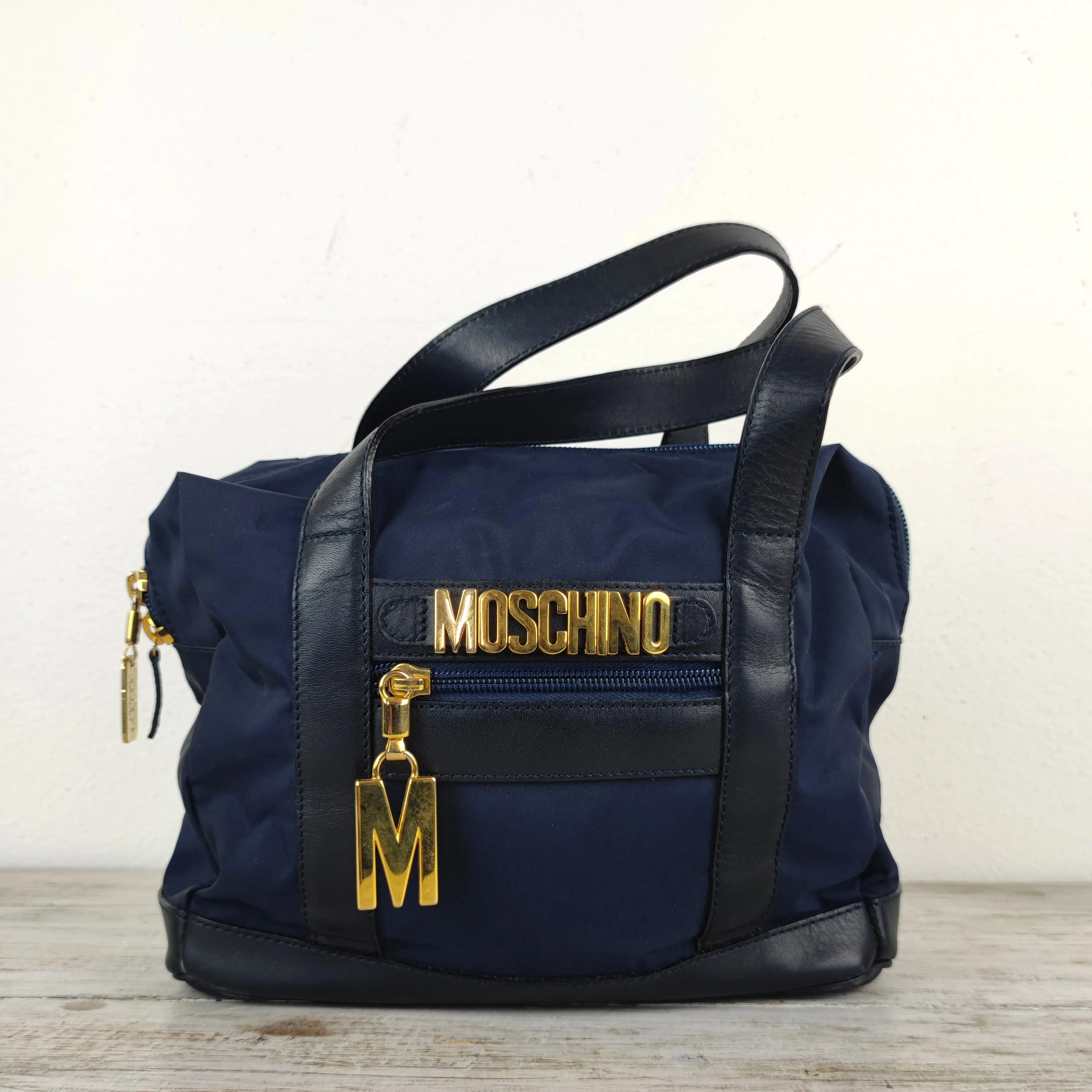 Borsa bauletto vintage Moschino nylon blu