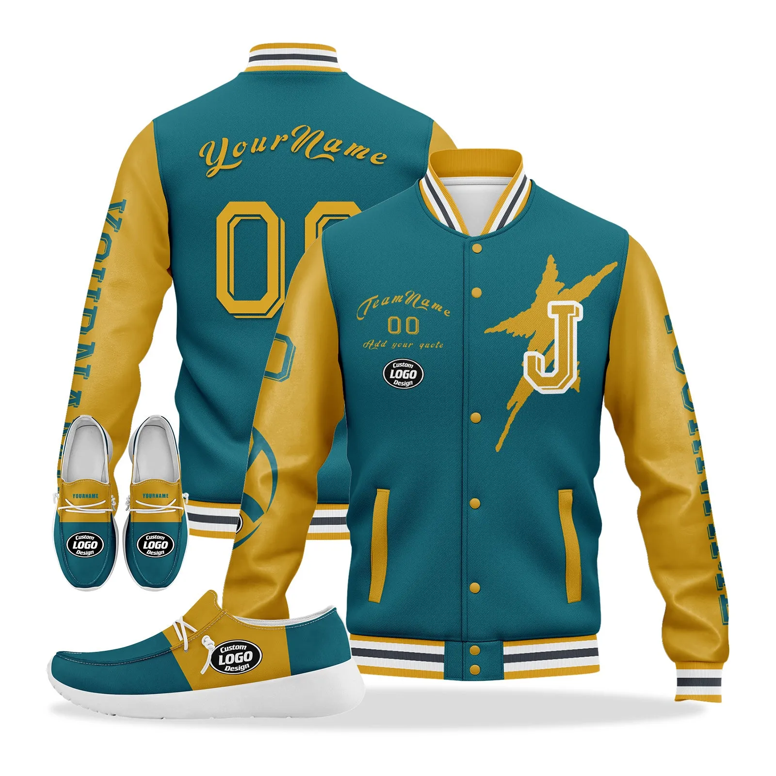 Custom Green Yellow Jacksonville Jacket and Sports Shoes Combo Offer Personalized Combo ZH-D020294-16