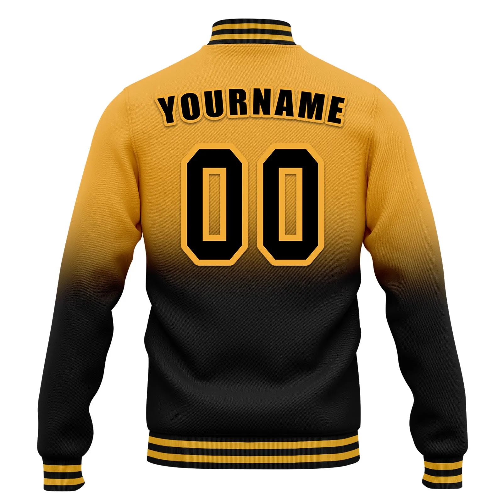 Custom Yellow Black Fade Fashion Jacket Bomber Full-Snap Varsity Letterman Personalized Jacket FZ005-D020229-9