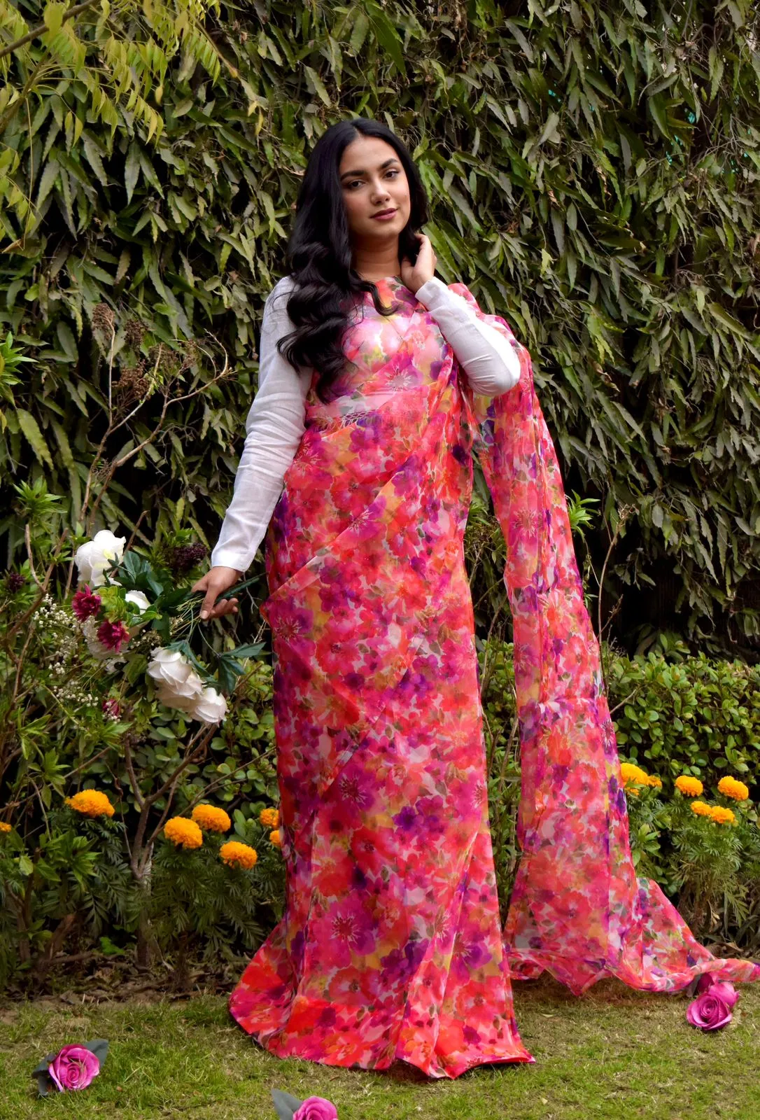 Digital Printed Organza: Floral Whisper