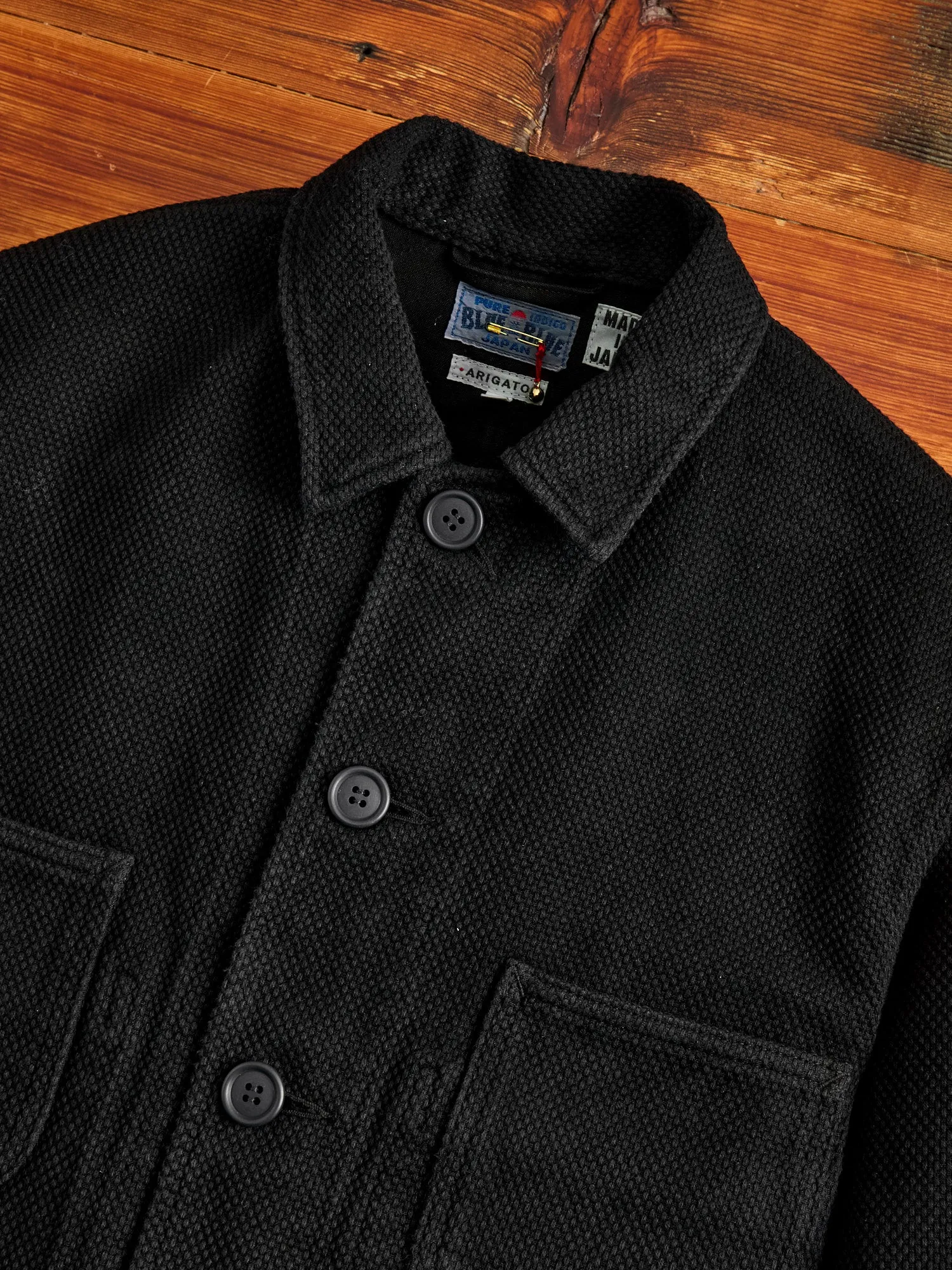 Double Cloth Sashiko Coverall Jacket in Black