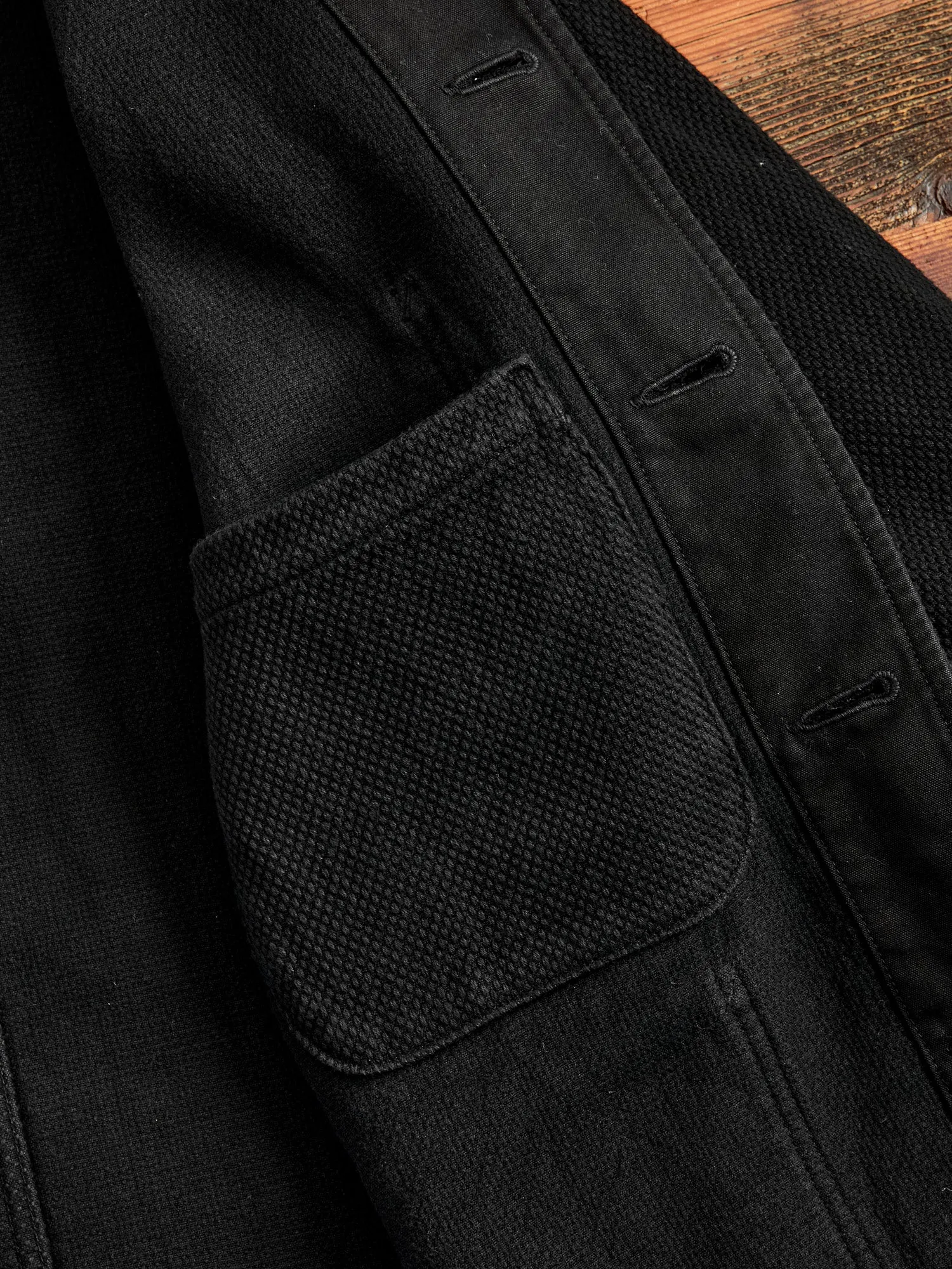 Double Cloth Sashiko Coverall Jacket in Black