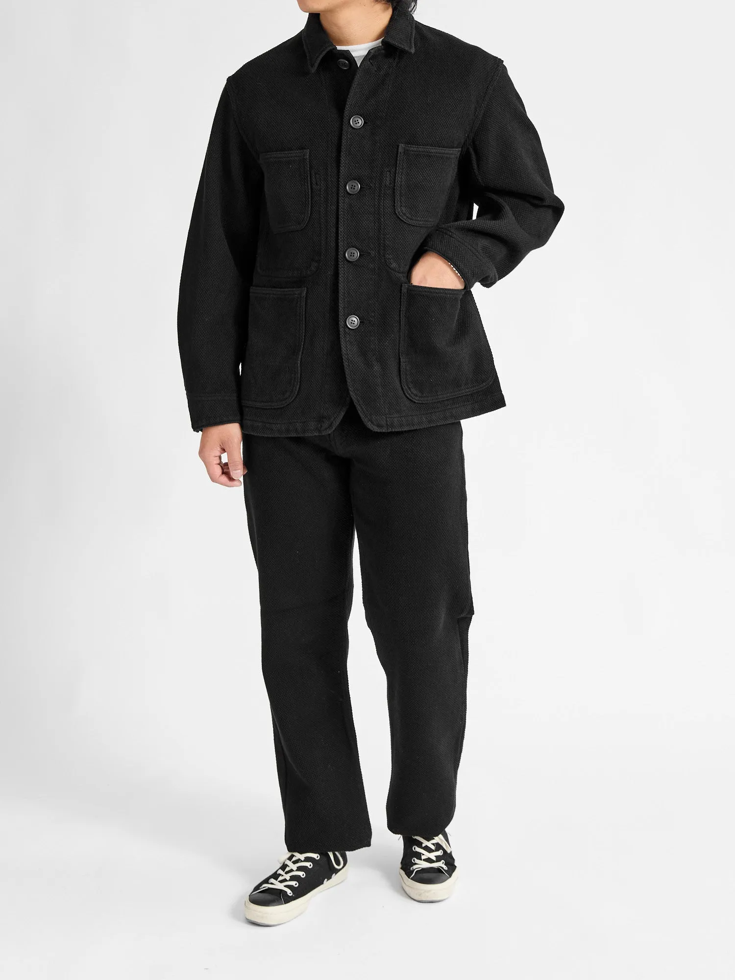 Double Cloth Sashiko Coverall Jacket in Black
