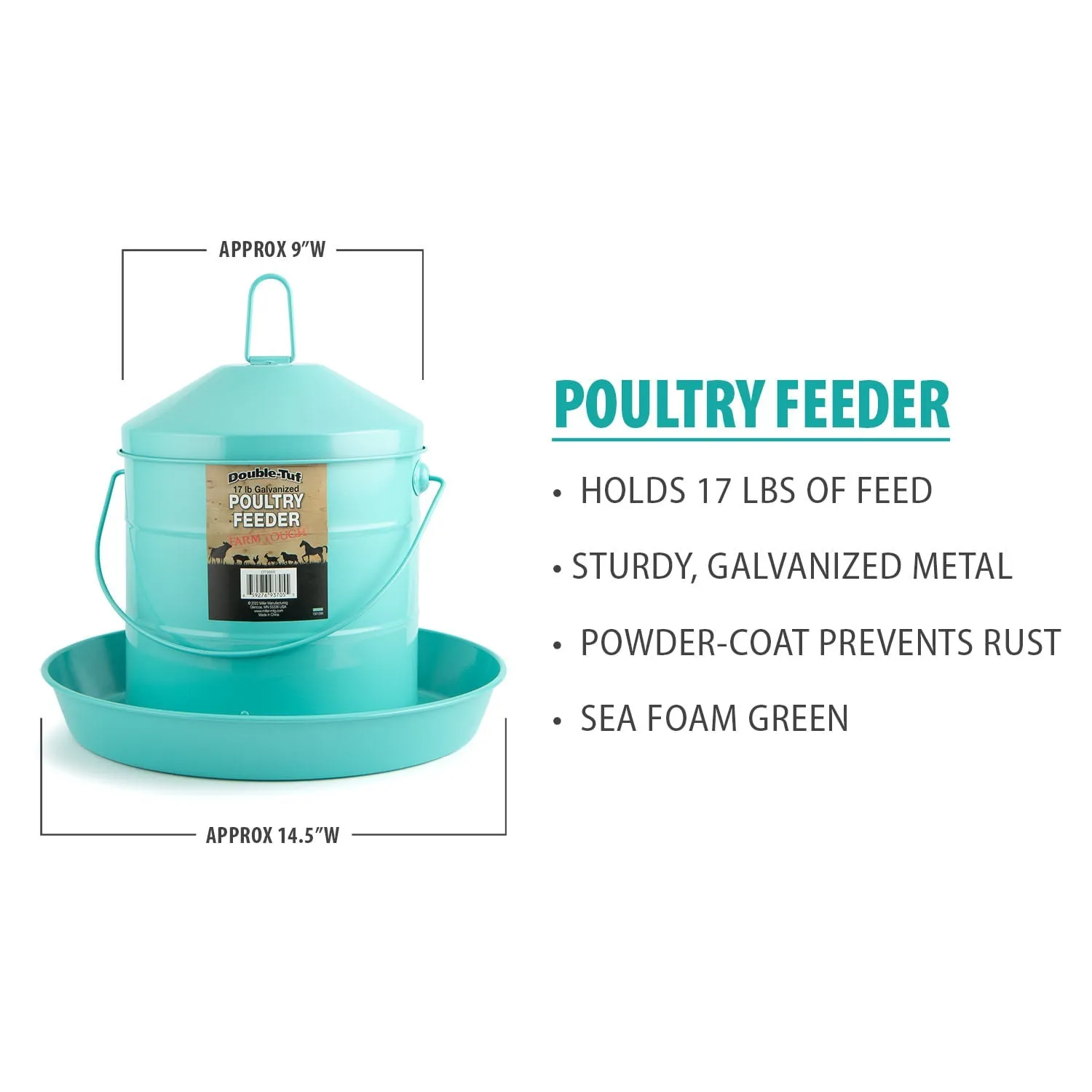 Double-Tuf 17 lb Painted Poultry Feeder, Seafoam Green