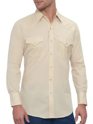 Ely Cattleman Mens Long Sleeve Solid Western Ecru Shirt
