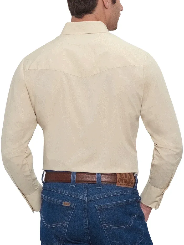 Ely Cattleman Mens Long Sleeve Solid Western Ecru Shirt