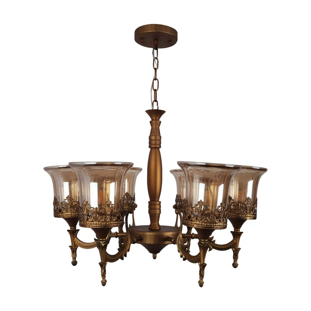 Golden Metal Chandelier 6 Lamps Gold S-197-6LP