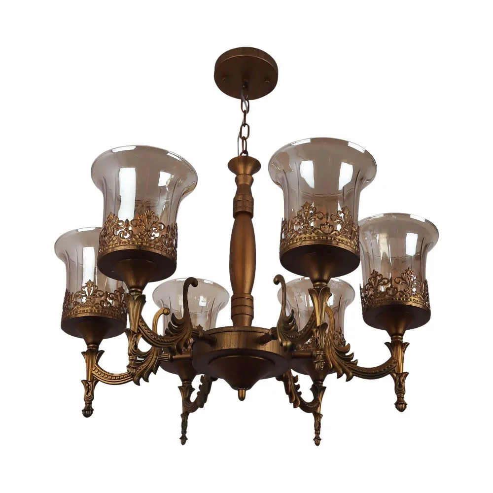 Golden Metal Chandelier 6 Lamps Gold S-197-6LP