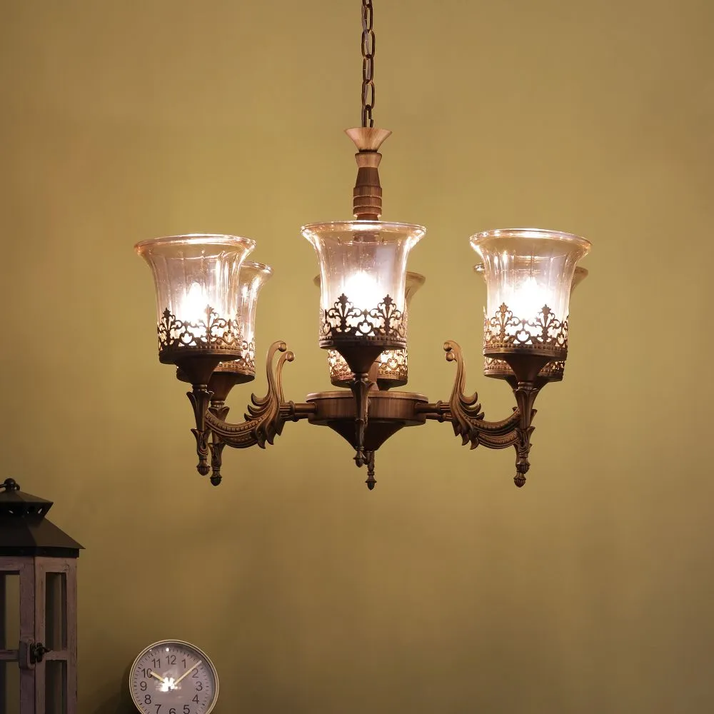Golden Metal Chandelier 6 Lamps Gold S-197-6LP
