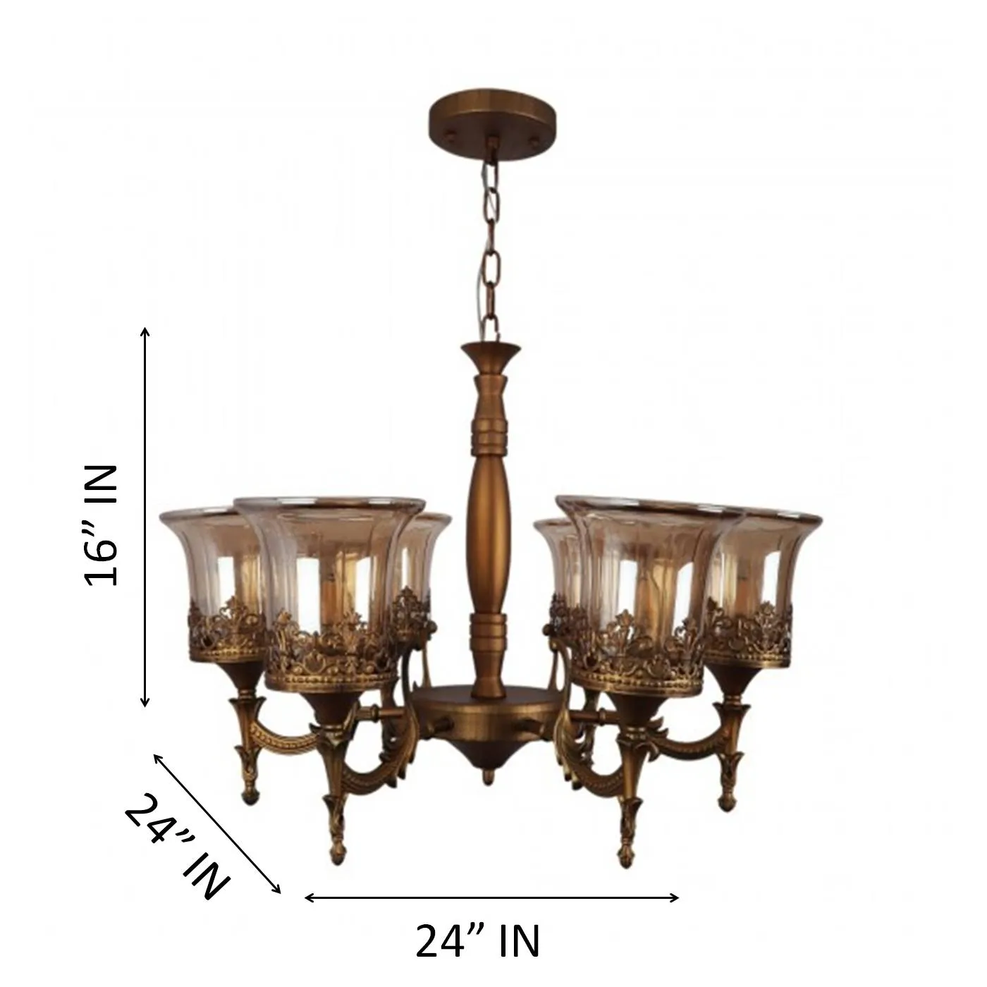 Golden Metal Chandelier 6 Lamps Gold S-197-6LP