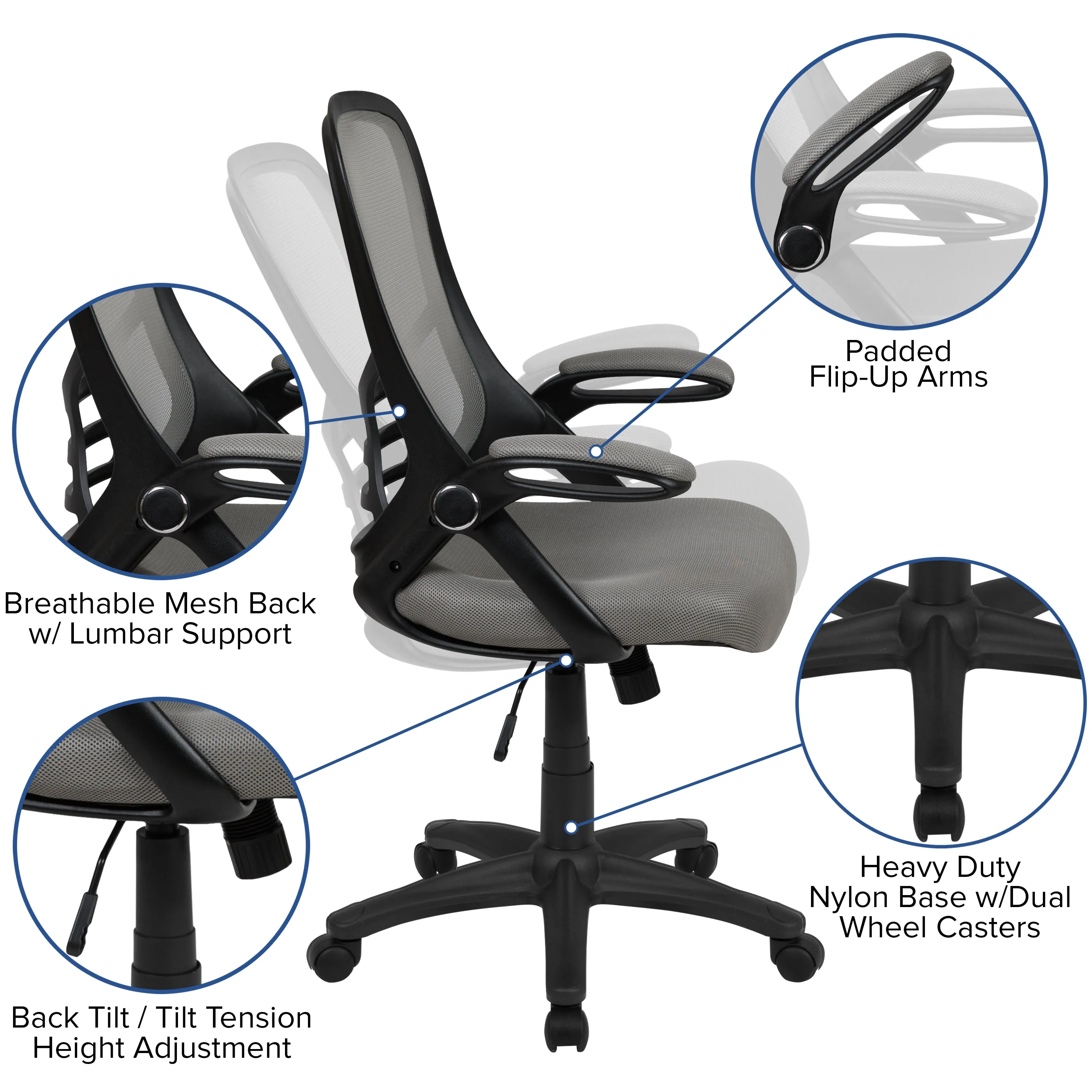 Light Gray Mesh Office Chair HL-0016-1-BK-GY-GG
