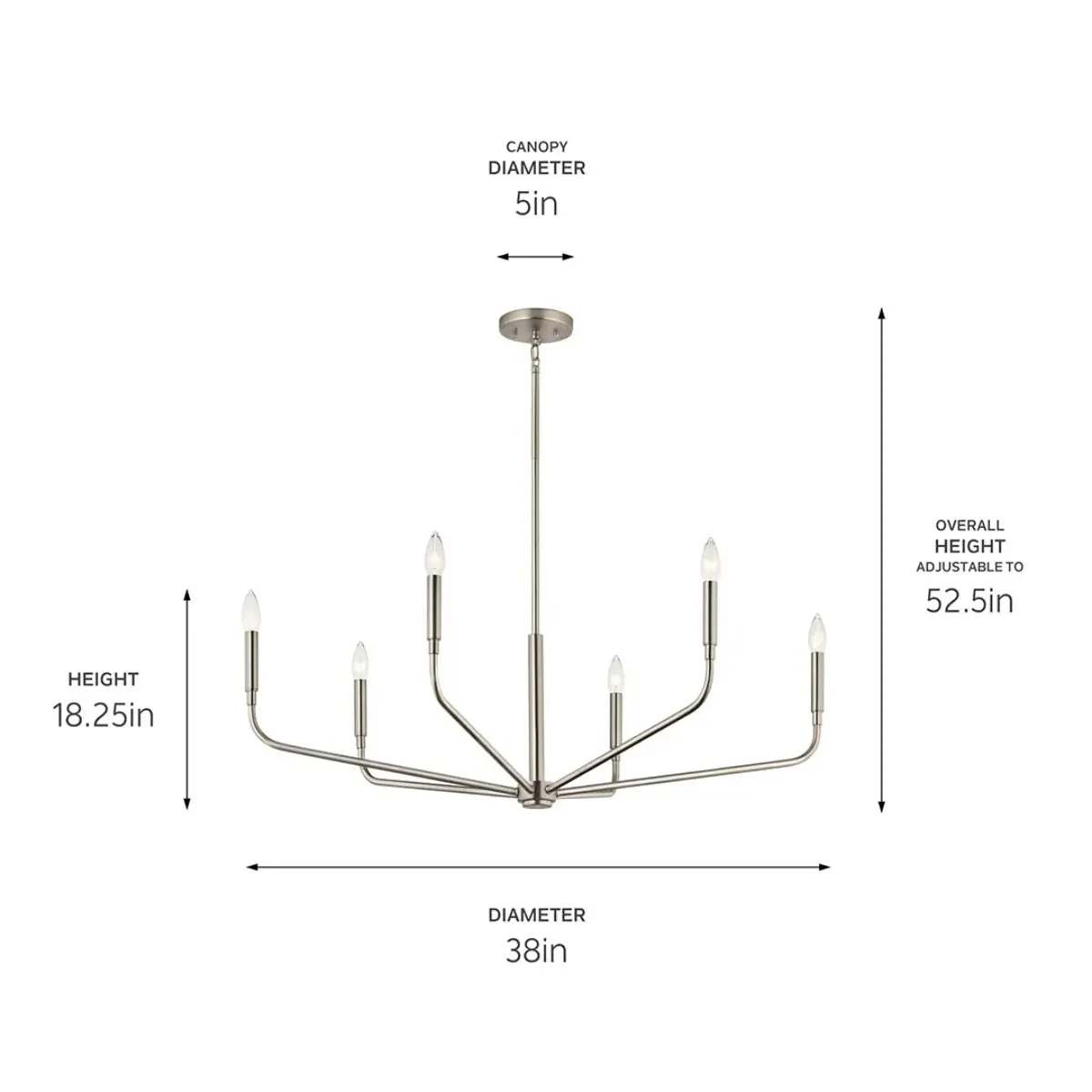 Madden 38" 6-Light Chandelier, Brushed Nickel Finish