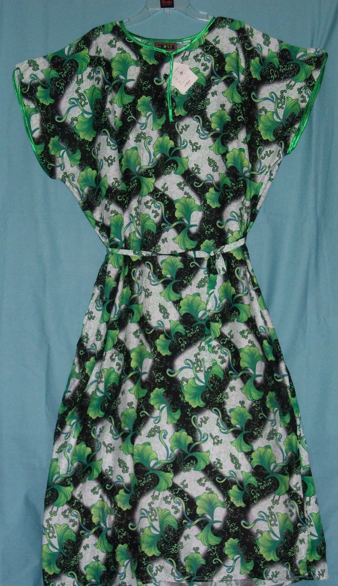 Maxi 1131 Green Linen Gown Kaftan Jalabiya 3X Sleep Wear Shieno