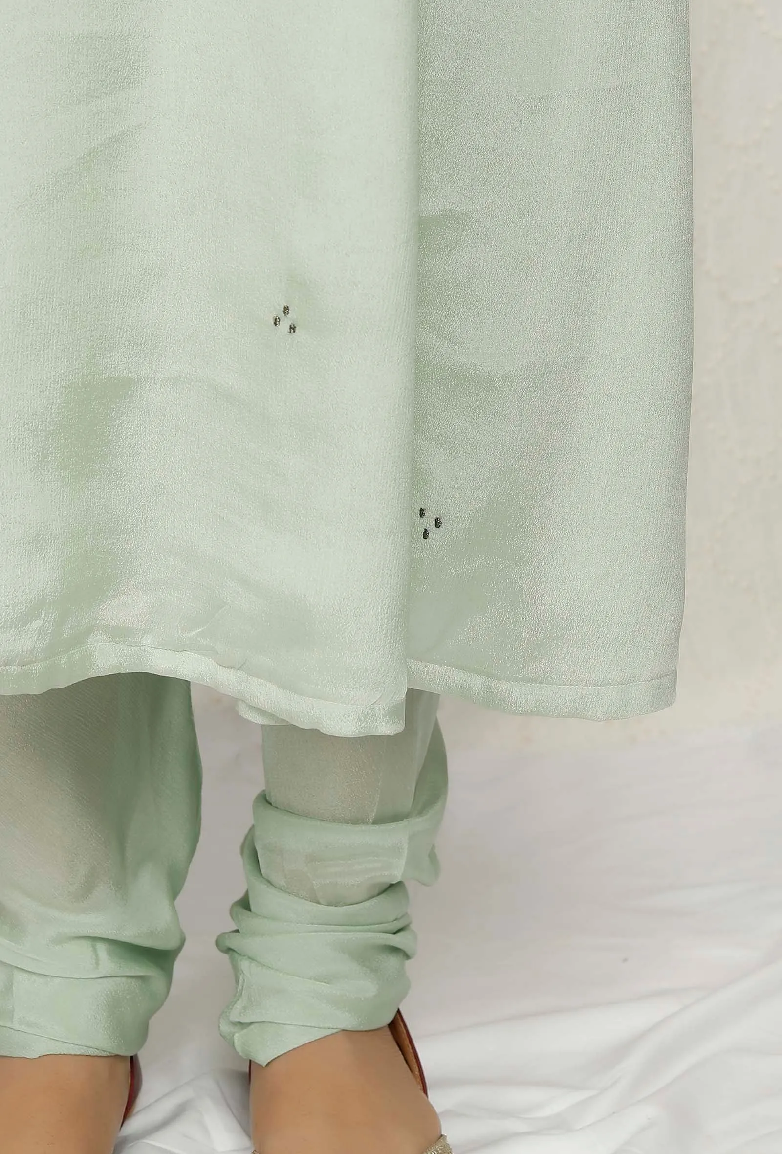 Mint Green Embroidered Chinon Kurta