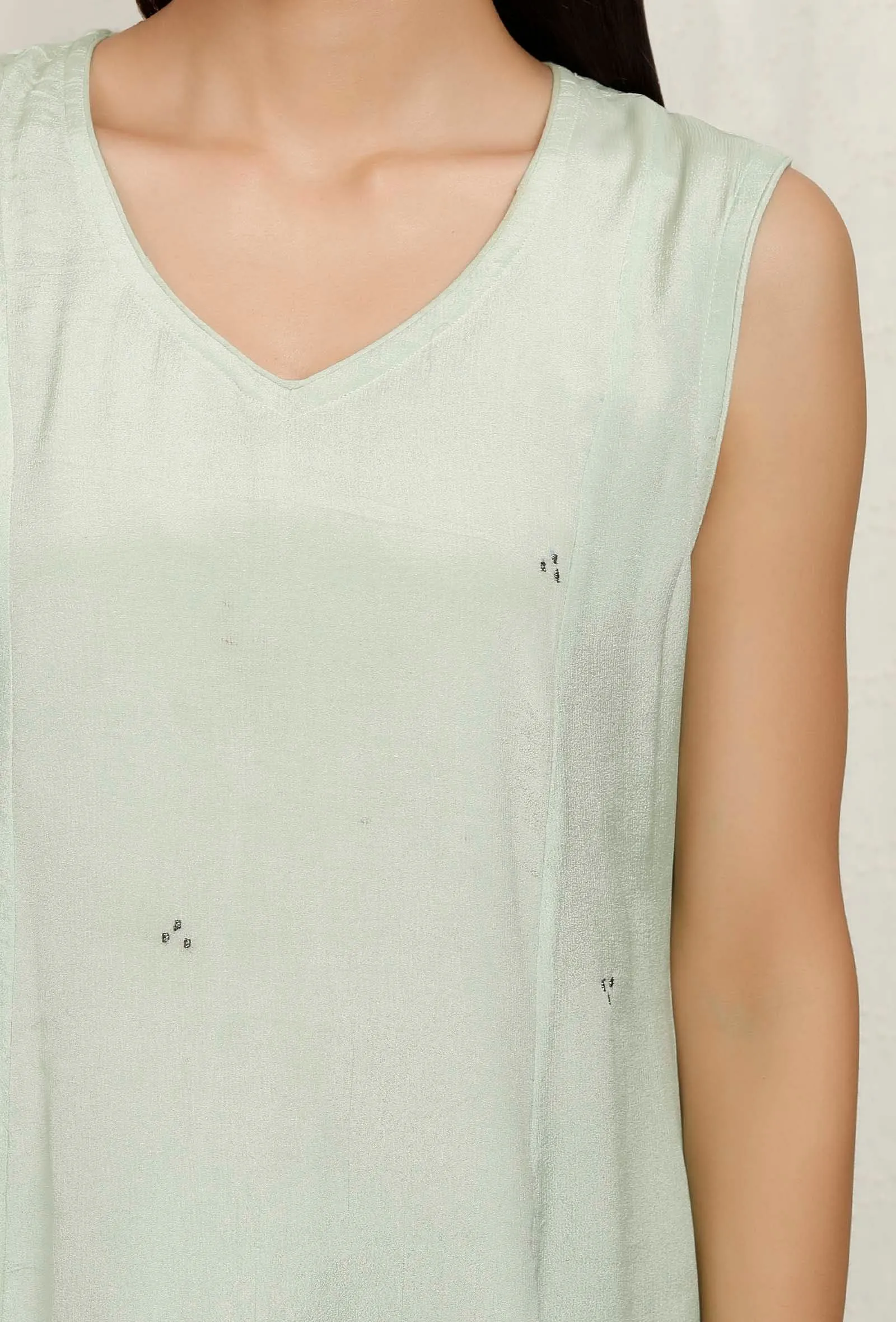 Mint Green Embroidered Chinon Kurta