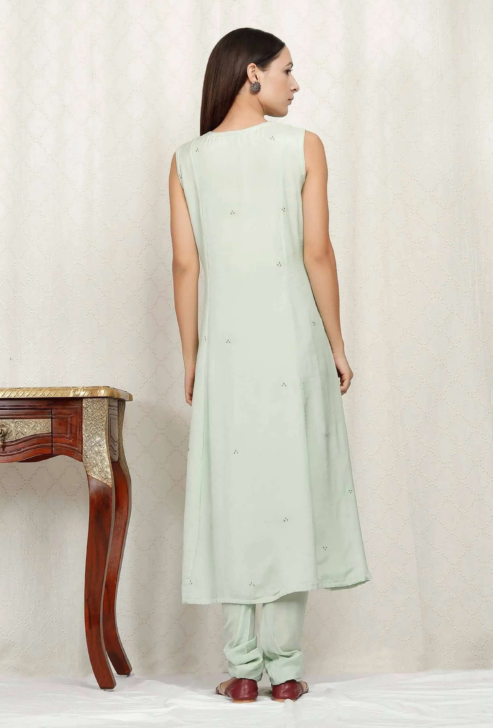 Mint Green Embroidered Chinon Kurta