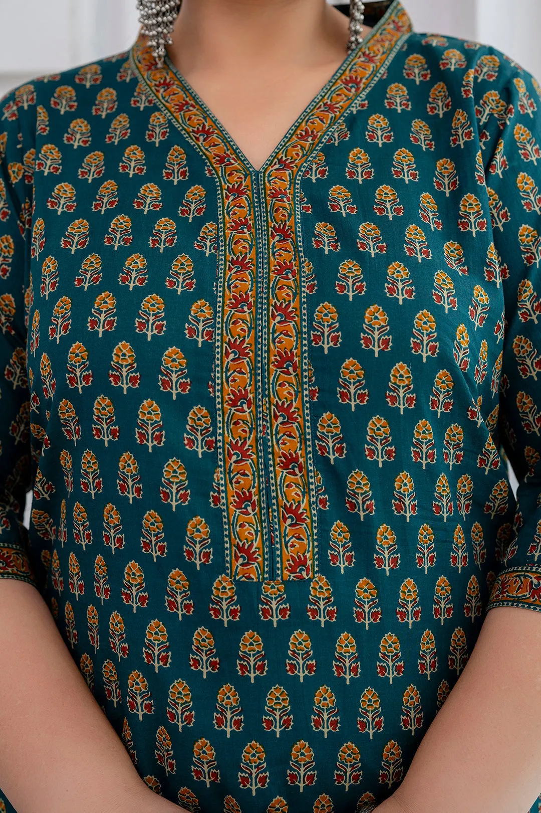 Plus Size Green Printed Straight Kurta For Women