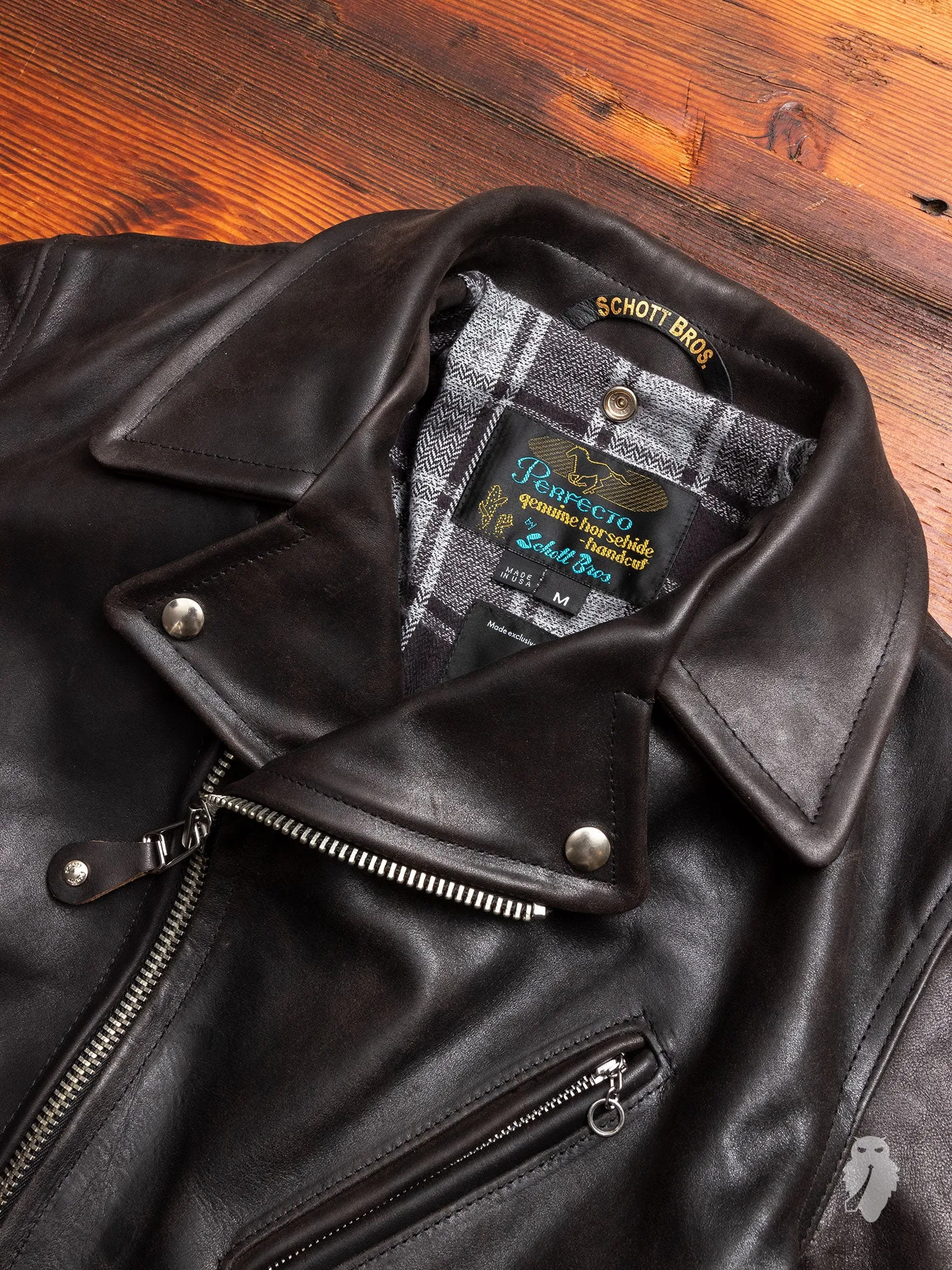 "3sixteen x Schott NYC" Perfecto Leather Jacket in Black