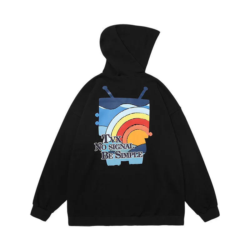 Rainbow letters TV printed hooded cotton jacket cardigan hoodie