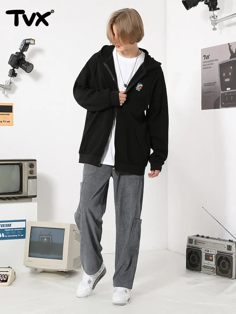 Rainbow letters TV printed hooded cotton jacket cardigan hoodie