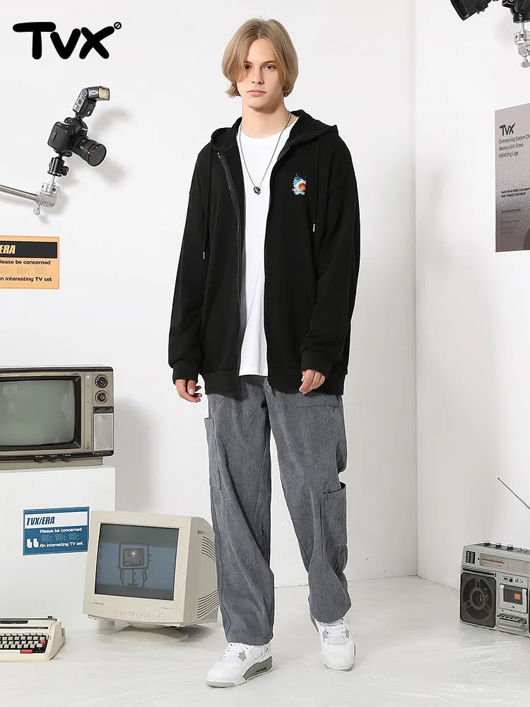 Rainbow letters TV printed hooded cotton jacket cardigan hoodie