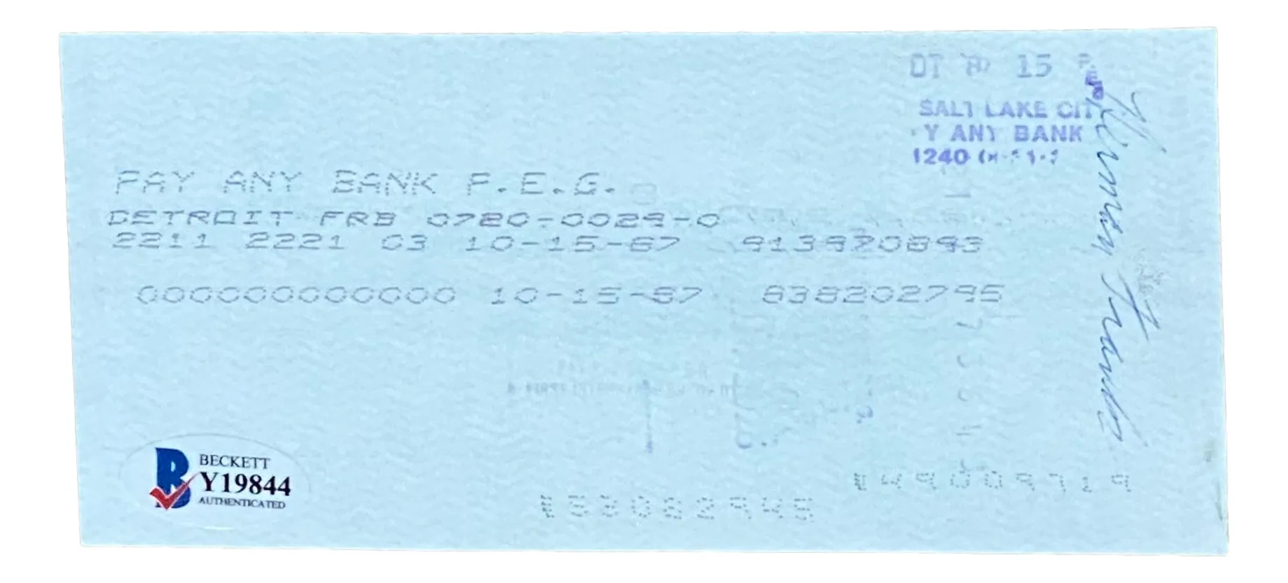 Rick Ferrell Boston Red Sox Signed  Bank Check #1357 BAS
