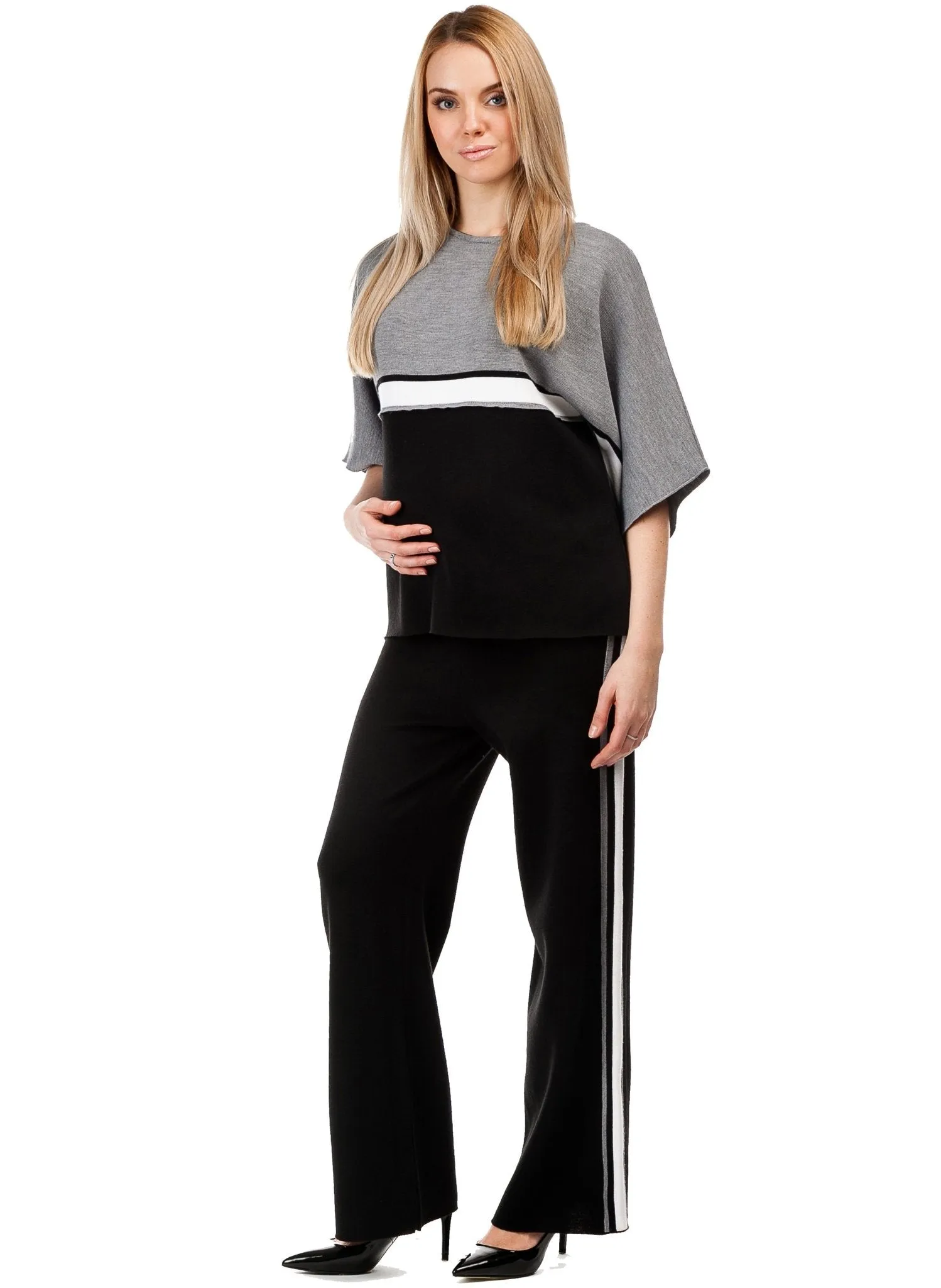 Roma Maternity Tracksuit (2 Piece Set) - Grey/Black