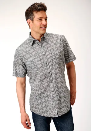 Roper Mens Grey 100% Cotton Checked Diamonds S/S Shirt